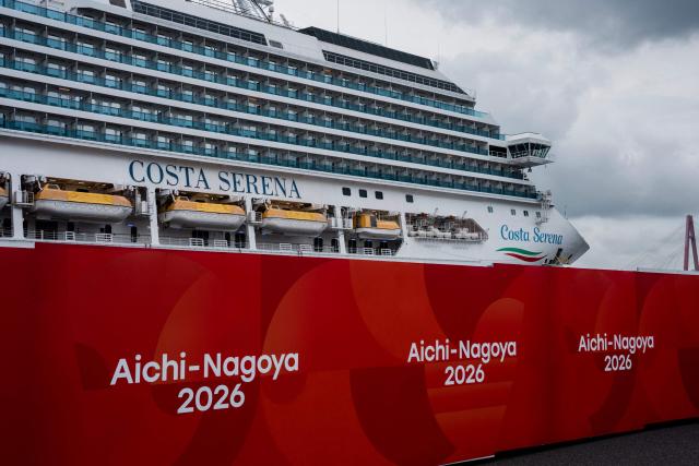 The Costa Serena, a 290-metre-long cruise ship that will be used as an accommodation facility for athletes and officials during the 2026 Asian Games, is seen at the Port of Nagoya in Nagoya, Aichi prefecture on September 15, 2026. (Photo by Fred Mery / AFP)