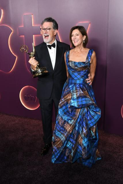 US comedian and writer Stephen Colbert and wife Evelyn McGee-Colbert attend the Apple TV 2026 Emmy nominees party at NYA Studios West in Hollywood, California on September 14, 2026. (Photo by Unique Nicole / AFP)