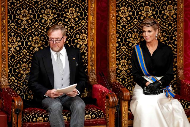 Dutch King Willem-Alexander, next to Queen Maxima, delivers a speech to members of the Senate and the House of Representatives at the Prinsjesdag in The Hague on September 15, 2026. (Photo by Robin van Lonkhuijsen / ANP / AFP) / Netherlands OUT