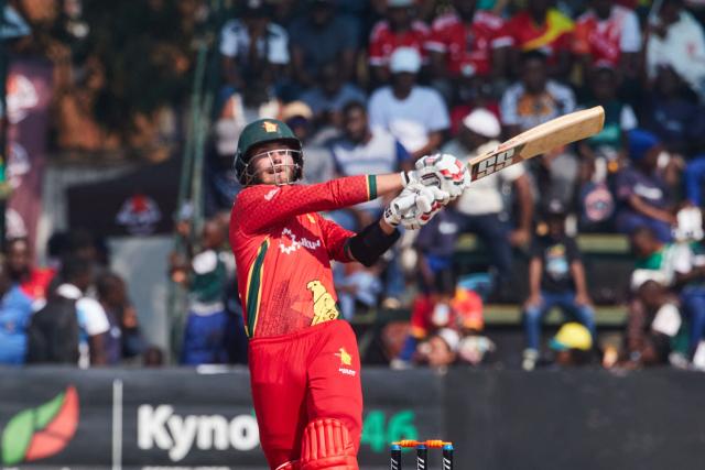 Zimbabwe's Brian Bennet plays a shot during the first One Day International series played between hosts Zimbabwe and  Australia at Harare Sports Club on September 15, 2026 in Harare. (Photo by Jekesai NJIKIZANA / AFP)