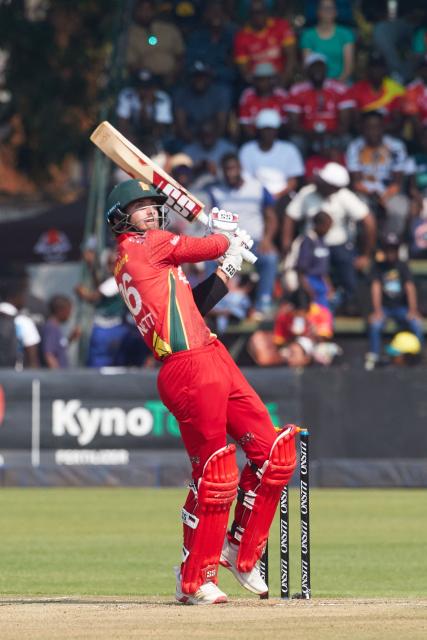 Zimbabwe's Brian Bennet plays a shot during the first One Day International series played between hosts Zimbabwe and  Australia at Harare Sports Club on September 15, 2026 in Harare. (Photo by Jekesai NJIKIZANA / AFP)