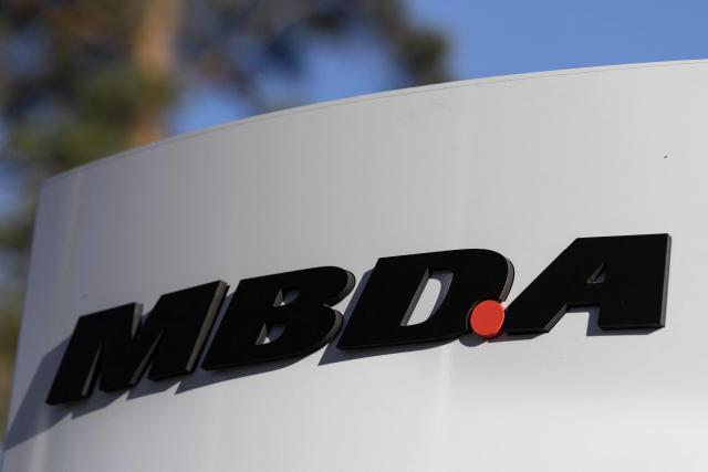 This photograph shows the MBDA logo at the MBDA multinational group plant, a corporation that designs and manufactures missiles and weapons in Selles-Saint-Denis on September 15, 2026. On September 15, 2026, the European missile manufacturer MBDA confirmed to AFP its plan to set up a new production site near Orléans, intended to support the sharp ramp-up in its missile production and which could eventually employ 400 people. (Photo by Alain JOCARD / AFP)