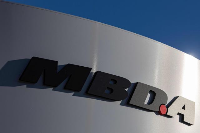 This photograph shows the MBDA logo at the MBDA multinational group plant, a corporation that designs and manufactures missiles and weapons in Selles-Saint-Denis on September 15, 2026. On September 15, 2026, the European missile manufacturer MBDA confirmed to AFP its plan to set up a new production site near Orléans, intended to support the sharp ramp-up in its missile production and which could eventually employ 400 people. (Photo by Alain JOCARD / AFP)