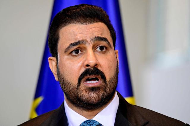 Iraq's Prime Minister Ali Falih Kadhim al-Zaidi delivers a joint press conference with German Chancellor on September 15, 2026 at the Chancellery in Berlin. (Photo by John MACDOUGALL / AFP)
