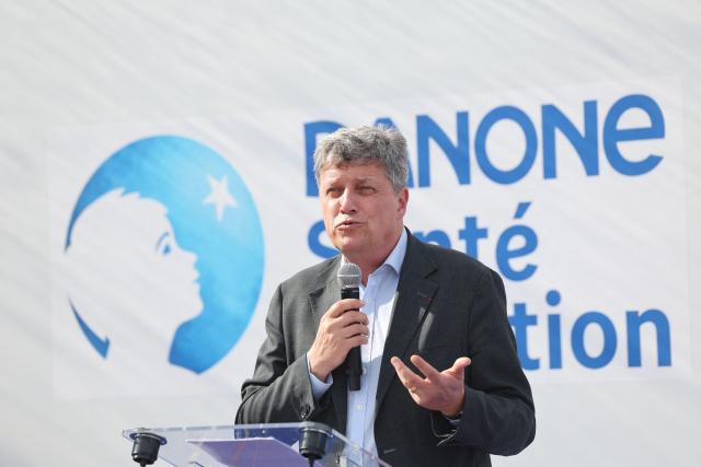 Danone chief executive Antoine de Saint-Affrique speaks during the inauguration of Danone's largest medical nutrition production line in France, in Steenvoorde on September 15, 2026. (Photo by Francois LO PRESTI / AFP)