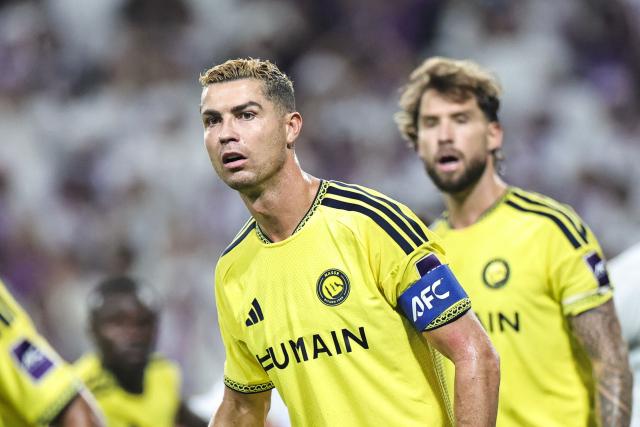 Nassr's Portuguese forward #07 Cristiano Ronaldo reacts during the AFC Champions League Elite (ACL) football match between Al-Ain and Al-Nassr at the Azza Bin Zayed stadium in Al-Ain on September 15, 2026. (Photo by Fadel SENNA / AFP)