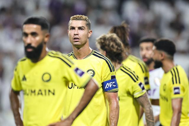 Nassr's Portuguese forward #07 Cristiano Ronaldo reacts during the AFC Champions League Elite (ACL) football match between Al-Ain and Al-Nassr at the Azza Bin Zayed stadium in Al-Ain on September 15, 2026. (Photo by Fadel SENNA / AFP)