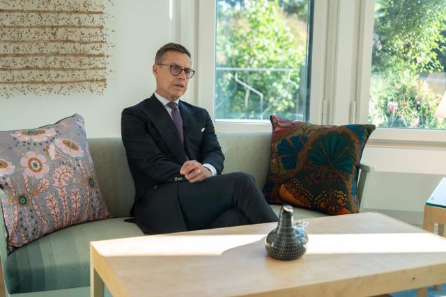 Finnish President Alexander Stubb answers questions during an interview with AFP in Mantyniemi on September 15, 2026 in Helsinki, Finland. (Photo by Alessandro RAMPAZZO / AFP)