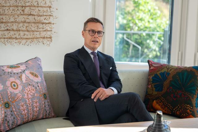 Finnish President Alexander Stubb answers questions during an interview with AFP in Mantyniemi on September 15, 2026 in Helsinki, Finland. (Photo by Alessandro RAMPAZZO / AFP)