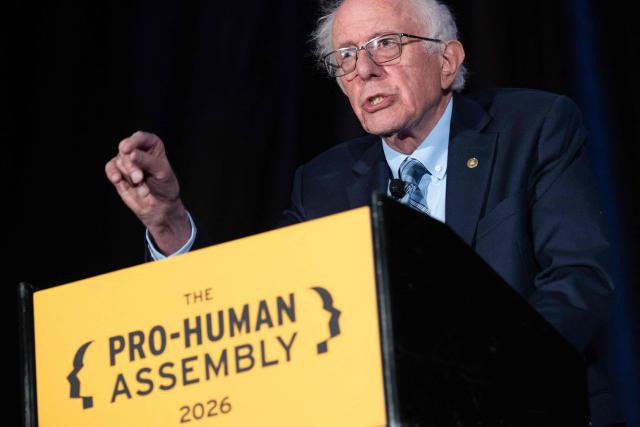 US Senator Bernie Sanders, Independent of Vermont, speaks during the The Pro-Human Assembly, convening the leadership of nearly every constituency of the pro-human movement in the wake of the rise of artificial intelligence, in Washington, DC, September 15, 2026. The event is organized by the "Future of Life Institute," an advocacy group calling for human control of AI, avoiding concentration of power, and strong oversight. (Photo by SAUL LOEB / AFP)