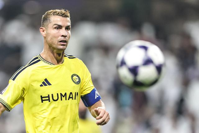 Nassr's Portuguese forward #07 Cristiano Ronaldo reacts during the AFC Champions League Elite (ACL) football match between Al-Ain and Al-Nassr at the Azza Bin Zayed stadium in Al-Ain on September 15, 2026. (Photo by Fadel SENNA / AFP)