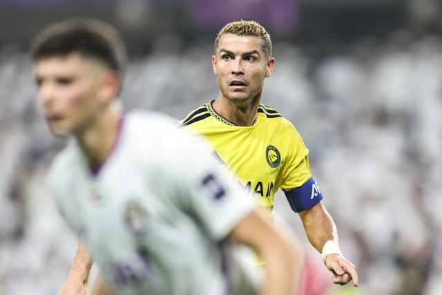 Nassr's Portuguese forward #07 Cristiano Ronaldo reacts during the AFC Champions League Elite (ACL) football match between Al-Ain and Al-Nassr at the Azza Bin Zayed stadium in Al-Ain on September 15, 2026. (Photo by Fadel SENNA / AFP)