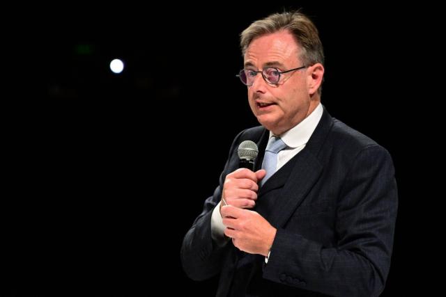 Belgium's Prime Minister Bart De Wever delivers a speech at Unizo's momentum event in Brussels on September 15, 2026. (Photo by DIRK WAEM / Belga / AFP) / Belgium OUT