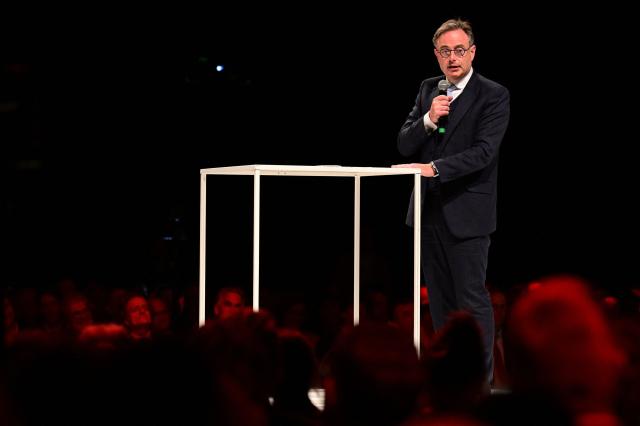 Belgium's Prime Minister Bart De Wever delivers a speech at Unizo's momentum event in Brussels on September 15, 2026. (Photo by DIRK WAEM / Belga / AFP) / Belgium OUT