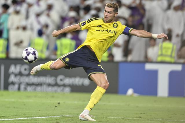 Nassr's Portuguese forward #07 Cristiano Ronaldo kicks the ball during the AFC Champions League Elite (ACL) football match between Al-Ain and Al-Nassr at the Azza Bin Zayed stadium in Al-Ain on September 15, 2026. (Photo by Fadel SENNA / AFP)