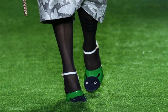 Shoe details are seen on a model walking the runway during the 2027 Spring/Summer Thom Browne show as part of New York Fashion Week in New York on September 15, 2026. (Photo by ANGELA WEISS / AFP)