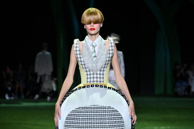 A model walks the runway during the 2027 Spring/Summer Thom Browne show as part of New York Fashion Week in New York on September 15, 2026. (Photo by ANGELA WEISS / AFP)