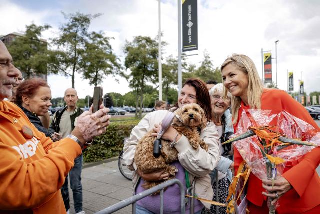 Queen Maxima poses for pictures as he leaves the NAC Breda stadium after a meeting in Breda, on September 16, 2026. (Photo by Robin van Lonkhuijsen / ANP / AFP) / Netherlands OUT