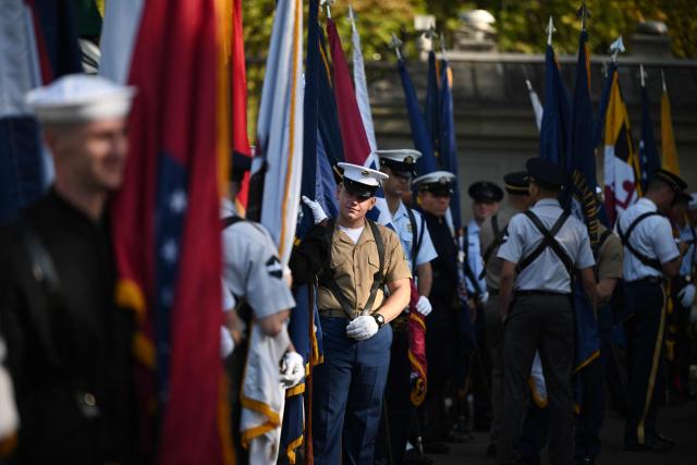 An honor guard rehearses in the driveway outside the White House in Washington, DC on September 16, 2026, ahead of next week's visit by China's President Xi Jinping. Xi is expected to visit Washington on September 24 and meet with US President Donald Trump. (Photo by Mandel NGAN / AFP)