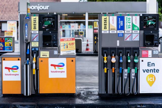 This photograph shows damaged payment screens at a TotalEnergies petrol station following vandalism in Pecquencourt, northern France, on September 16, 2026. Energy prices jumping by 16%, while fresh produce such as tomatoes, courgettes and lettuce soar by 20%: behind an overall annual inflation rate of 2.4% in France in August, lie some spectacular price increases that are hitting lower-income households hardest. (Photo by Sameer Al-DOUMY / AFP)