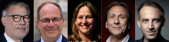 (COMBO) This combination of file photographs created on September 16, 2026 shows LtoR, Parti Socialiste (PS) first secretary and MP Olivier Faure in Paris on December 17, 2025; Gauche Democrate et Republicaine's MP Emmanuel Maurel in Paris on July 8, 2024, former French ecology minister Segolene Royal in Chateauneuf-sur-Isere, southeastern France on August 25, 2023; Socialistes et Apparentes' MP Jerome Guedj in Paris on June 27, 2025; and Place Publique MEP Raphael Glucksmann in Paris on April 23, 2019. There will finally only be five candidates on the starting line: the democratic and social left's primary starts on September 16, 2026, with the sidelining of one of the contenders, Socialist MP Philippe Brun, over accusations of violence. (Photo by AFP)