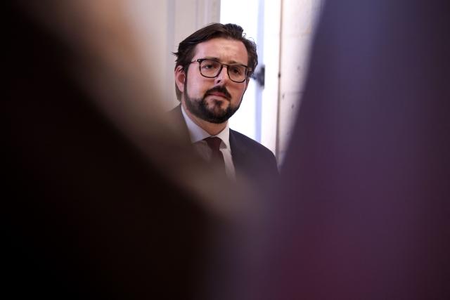Socialistes et Apparentes MP Philippe Brun looks on as he addressses media during a press conference at the National Assembly in Paris on September 16, 2026, following the party’s provisional decision to suspend him “due to allegations of violence.”. Philippe Brun, 34 years old, who had announced on September 15, 2026 that he had the endorsements required to take part in the primary, has been suspended from the Parti socialiste as a precautionary measure following accusations by a female activist concerning "facts liable to be characterised as criminal", the PS leadership said. (Photo by SIMON WOHLFAHRT / AFP)