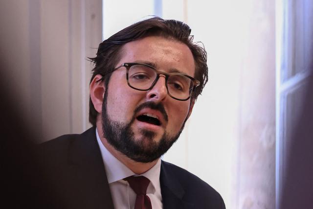Socialistes et Apparentes MP Philippe Brun addressses media during a press conference at the National Assembly in Paris on September 16, 2026, following the party’s provisional decision to suspend him “due to allegations of violence.”. Philippe Brun, 34 years old, who had announced on September 15, 2026 that he had the endorsements required to take part in the primary, has been suspended from the Parti socialiste as a precautionary measure following accusations by a female activist concerning "facts liable to be characterised as criminal", the PS leadership said. (Photo by SIMON WOHLFAHRT / AFP)