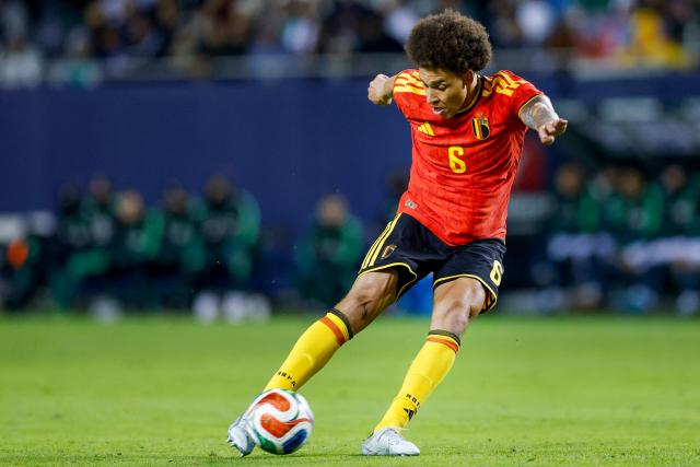 (FILES) Belgium's midfielder #06 Axel Witsel controls the ball during a friendly football match between Mexico and Belgium at Soldier Field in Chicago, Illinois, on March 31, 2026. OGC Nice's Belgian midfielder Axel Witsel, the second-most-capped player for the Red Devils, announced his retirement from international football on September 16, 2026 at the age of 37. (Photo by KAMIL KRZACZYNSKI / AFP)