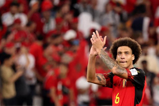 (FILES) Belgium's midfielder #06 Axel Witsel applauds the fans after the Qatar 2022 World Cup Group F football match between Belgium and Morocco at the Al-Thumama Stadium in Doha on November 27, 2022. Veteran midfielder Axel Witsel announced his retirement from international football on September 16, 2026, bringing an end to a Belgium career which saw him become their second-most capped player. (Photo by JACK GUEZ / AFP)