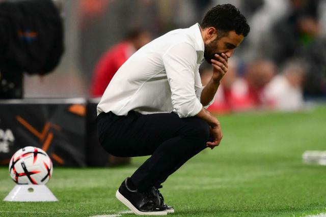 Ac Milan’s Portuguese coach Rъben Amorim reacts during the UEFA Europa League 1st round day 1 football match between Ac Milan and Benfica at the San Siro Stadium in Milan on September 16, 2026. (Photo by Marco Bertorello / AFP)