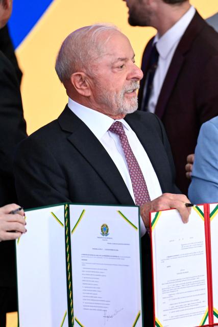Brazil's President Luiz Inacio Lula da Silva attends a ceremony to sign a decree establishing Brazil's National Policy on Critical Minerals and Rare Earth Elements at the Planalto Palace in Brasilia on September 16, 2026. (Photo by Evaristo Sa / AFP)