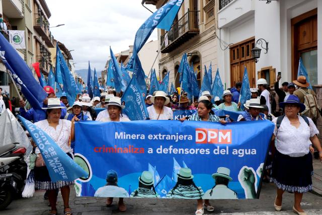Demonstrators take part in a march in defense of water resources and against mining projects in Cuenca, Ecuador on September 16, 2026. (Photo by Galo Paguay / AFP)