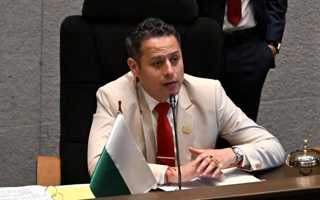 Bolivia's Vice President Edmand Lara attends an ordinary session of the Plurinational Legislative Assembly in La Paz on September 16, 2026. The Legislative Assembly session to decide on extending the state of exception measure for another 90 days. (Photo by Aizar RALDES / AFP)