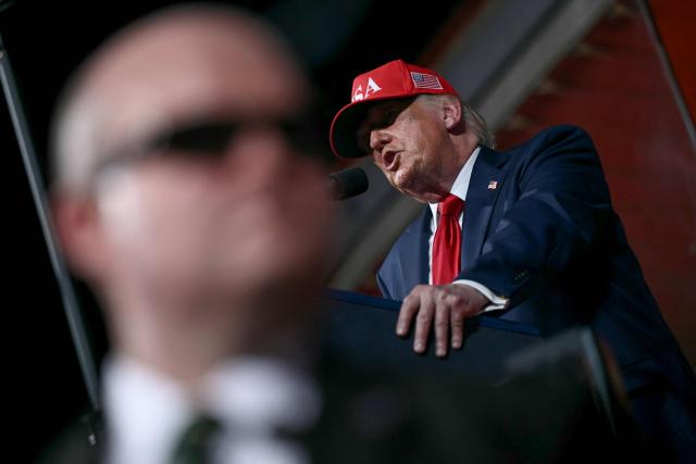 US President Donald Trump speaks at a rally at Gastonia Municipal Airport in Gastonia, North Carolina, on September 16, 2026. Trump is campaigning for Republican US Senate candidate Michael Whatley. (Photo by Brendan SMIALOWSKI / AFP)