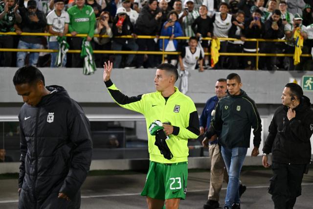 Atletico Nacional midfielder #23 James Rodriguez gestures ahead of the Colombian first division football match between Internacional Bogota and Atletico Nacional at El Campin stadium in Bogota on September 16, 2026. James will play for a Colombian football side after 18 years overseas. (Photo by Raul ARBOLEDA / AFP)
