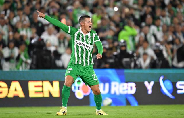 Atletico Nacional midfielder #23 James Rodriguez reacts during the Colombian first division football match between Internacional Bogota and Atletico Nacional at El Campin stadium in Bogota on September 16, 2026. James will play for a Colombian football side after 18 years overseas. (Photo by Raul ARBOLEDA / AFP)