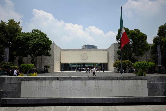 (FILES) A view of the facade of Mexico's National Museum of Anthropology in Mexico City, taken on June 4, 2025. Starting on September 17, 2026, Mexico is exhibiting a precious manuscript recounting the indigenous history of the Latin American country, on loan from France, where it has been kept for nearly two centuries despite requests for its return. (Photo by Alfredo ESTRELLA / AFP)