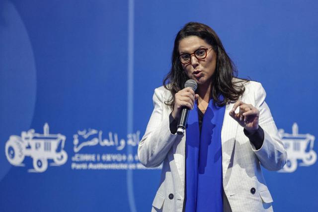 Secretary General of the Authenticity and Modernity Party (PAM) Fatima Ezzahra El Mansouri, who is also Morocco's Minister of National Planning, Urban Planning, Housing and Urban Policy and Mayor of Marrakesh, speaks during a party rally in Tangier on September 16, 2026, as part of PAM's electoral campaign ahead of Morocco's legislative elections, scheduled for September 23. Campaigning for Morocco's legislative election opened on September 10, with the governing coalition seeking to retain power amid discontent over economic and regional inequalities. The disparities are set to be a major issue in the vote, which will be held days before the first anniversary of a youth-led protest movement. (Photo by Abdel Majid BZIOUAT / AFP)