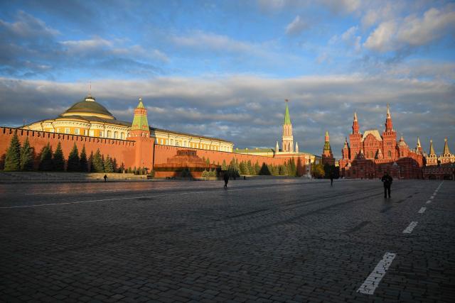 This photograph shows a general view of Red Square during the sunrise taken in central Moscow on September 17, 2026. (Photo by Igor IVANKO / AFP)