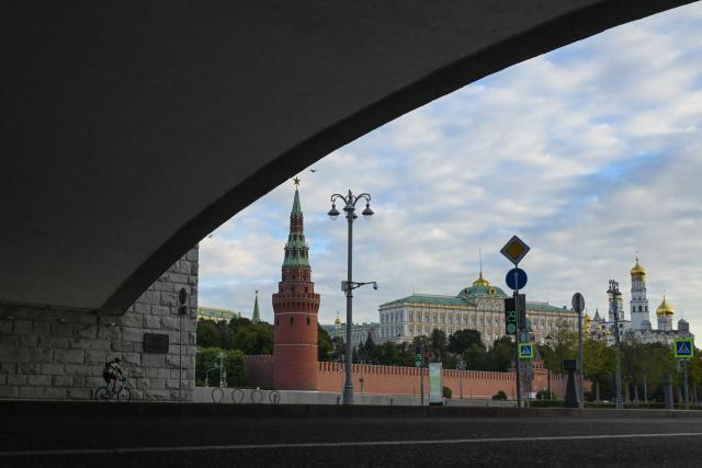 This photograph shows a general view of the Kremlin during the sunrise taken in central Moscow on September 17, 2026. (Photo by Igor IVANKO / AFP)