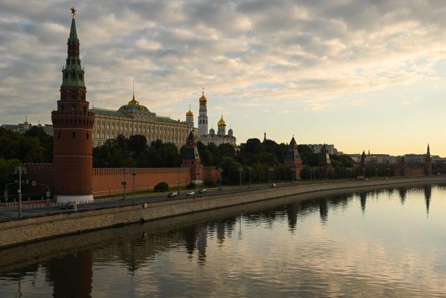 This photograph shows a general view of the Kremlin during the sunrise taken in central Moscow on September 17, 2026. (Photo by Igor IVANKO / AFP)