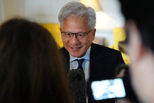 Nvidia chief executive Jensen Huang records a pool interview ahead of a conference hosted by Britain's King Charles III for leaders from the artificial intelligence (AI) sector and government, at Dumfries House in Cumnock, Scotland on September 17, 2026. The king was to expected to urge tech giants to ensure that artificial intelligence is geared to serve humanity and that mankind does "not lose control". (Photo by Jonathan Brady / POOL / AFP)