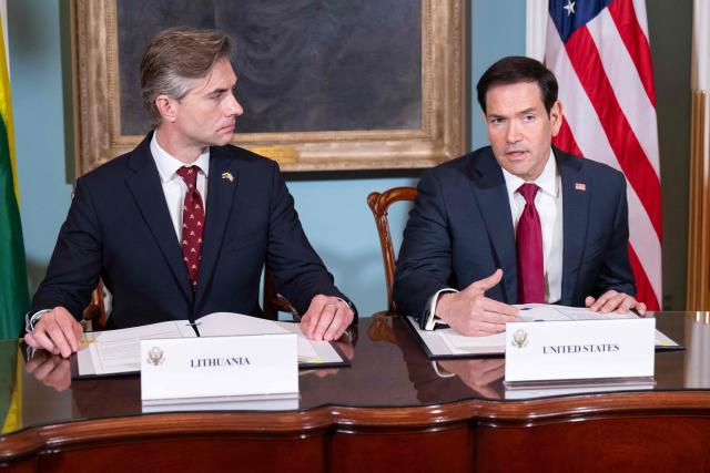 US Secretary of State Marco Rubio (R) speaks alongside Lithuanian Foreign Minister K?stutis Budrys prior to signing a Critical Minerals Framework Memorandum of Understanding during a signing ceremony at the State Department in Washington, DC, September 17, 2026. (Photo by SAUL LOEB / AFP)