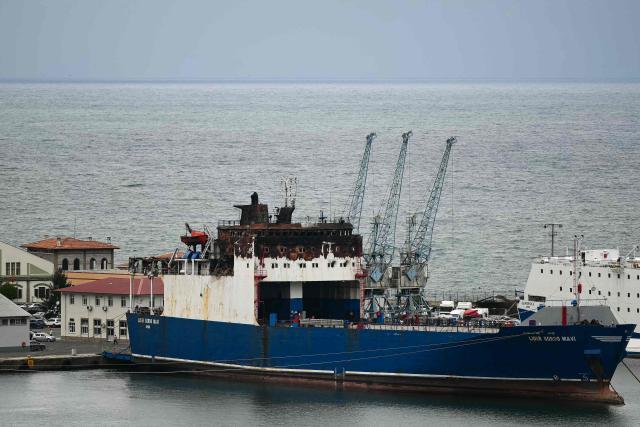 This photograph shows the Ro-Ro cargo ship named "Lider Bordo Mavi" at the Port of Trabzon, northeastern Turkey on September 15, 2026 after being hit in August in the Black Sea. Turkey has sent a proposal to Russia and Ukraine that would end attacks on civilian ships in the Black Sea, a Turkish diplomat told AFP on September 17, 2026. (Photo by YASIN AKGUL / AFP)