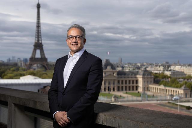 UNESCO Director-General Khaled El-Enany poses for a photo session at the organisation's headquarters in Paris on September 17, 2026. (Photo by Joel Saget / AFP)