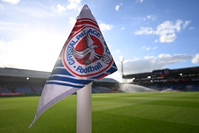 A logo is pictured on a corner flag ahead of the UEFA Europa League, League phase football match between Crystal Palace and Lech Poznan at Selhurst Park in London on September 17, 2026. (Photo by Glyn KIRK / AFP)