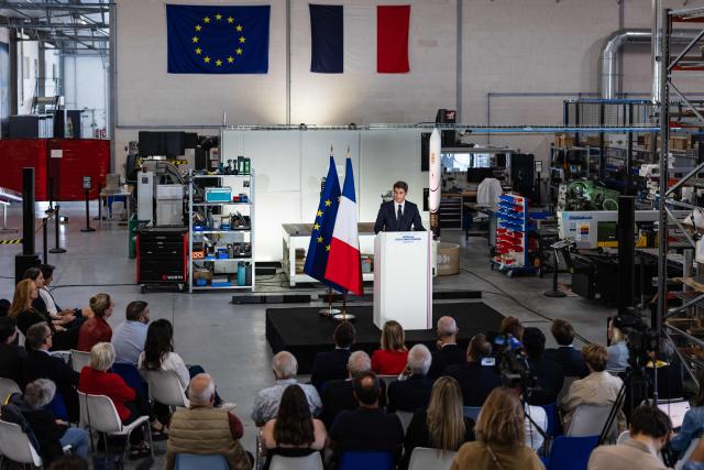 Centre-right party Renaissance candidate in France's 2027 presidential election Gabriel Attal delivers a speech on the future of Europe at the aerospace company Latitude in Reims, northeastern France, on September 17, 2026. (Photo by Sameer Al-DOUMY / AFP)