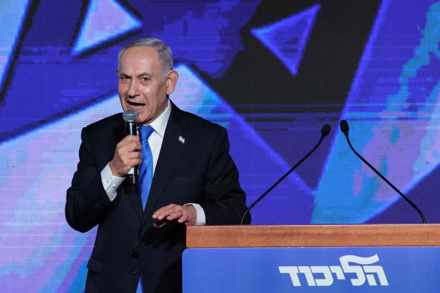 Israeli Prime Minister Benjamin Netanyahu delivers a speech during a Jewish New Year greetings event attended by members of the Likud party in Tel Aviv on September 17, 2026. Israel heads to the polls on October 27 in its first election since the October 7, 2023 Hamas-led attack, in what is seen as a referendum on the prime minister. (Photo by Jack GUEZ / AFP)