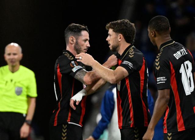 Bournemouth's English defender #15 Adam Smith is replaced by Bournemouth's Scottish midfielder #10 Ryan Christie during the UEFA Europa League 1st round day 1 football match between Real Sociedad and AFC Bournemouth at Anoeta Stadium in San Sebastian on September 17, 2026. (Photo by ANDER GILLENEA / AFP)