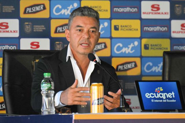 Argentine coach Marcelo Gallardo speaks during his presentation as Ecuador's national team head coach, in Quito, on September 17, 2026. (Photo by Rodrigo BUENDIA / AFP)